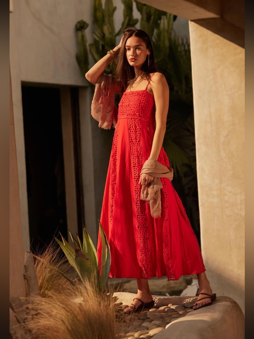 NWT Promesa Beautiful Energy Red Lace-Imset  Maxi Dress Size M